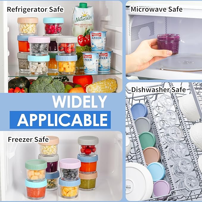 DRKIO 6 Pack Glass Baby Food Storage Containers - 4 Oz Baby Food Jars with Lids Baby Food Maker Microwave Dishwasher Freezer Safe 100% Leak Proof BPA Free Reusable-CubbioJoy