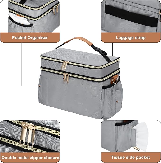 Breastmilk Cooler Bag with 6 Ice Pack, Wearable Breast Pump Bag Compatible with Willow, Elvie, Medela & Momcozy M5/S12 Pro Pumps & Accessories for Work, Travel and Family Use Grey-CubbioJoy