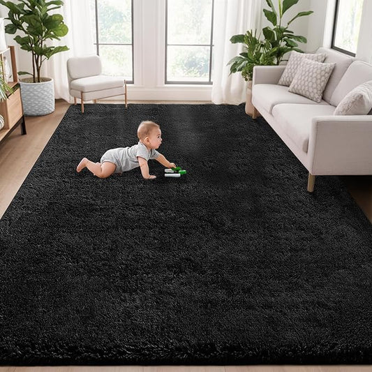 5x8 Area Rug for Living Room: Fluffy Shag Soft Washable Rugs Fuzzy Plush Indoor Carpet for Bedroom Nursery Playroom Dorm Kids Girls Boys Room (Black, 5'x8')-CubbioJoy