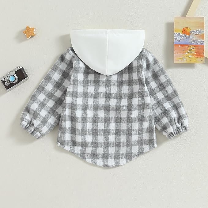 Douhoow Toddler Baby Plaid Jacket Baby Boy GIrl Flannel Hoodies Zip Up Hooded Fall Winter Outerwear Coat-CubbioJoy