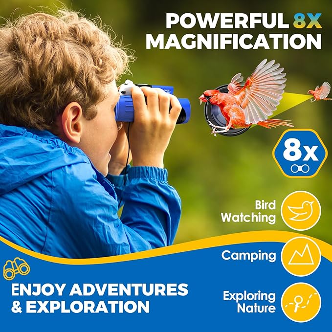 Binoculars for Kids, Toys for 3-12 Year Old Girls and Boys, Bird Watching Hiking 4 5 6 7 8 9 Year Old Girl Boy Christmas Birthday Gifts, Outdoor Toys for Kid Set with Magnifying Glass & Compass-CubbioJoy
