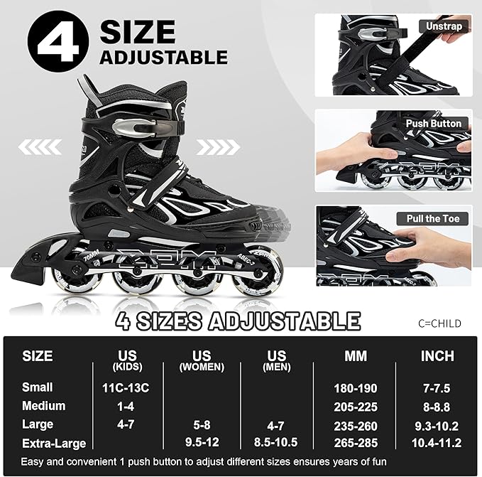 2PM SPORTS Vinal Girls Adjustable Flashing Inline Skates, All Wheels Light Up, Fun Illuminating Skates for Kids Men Adult Women and Boys-CubbioJoy