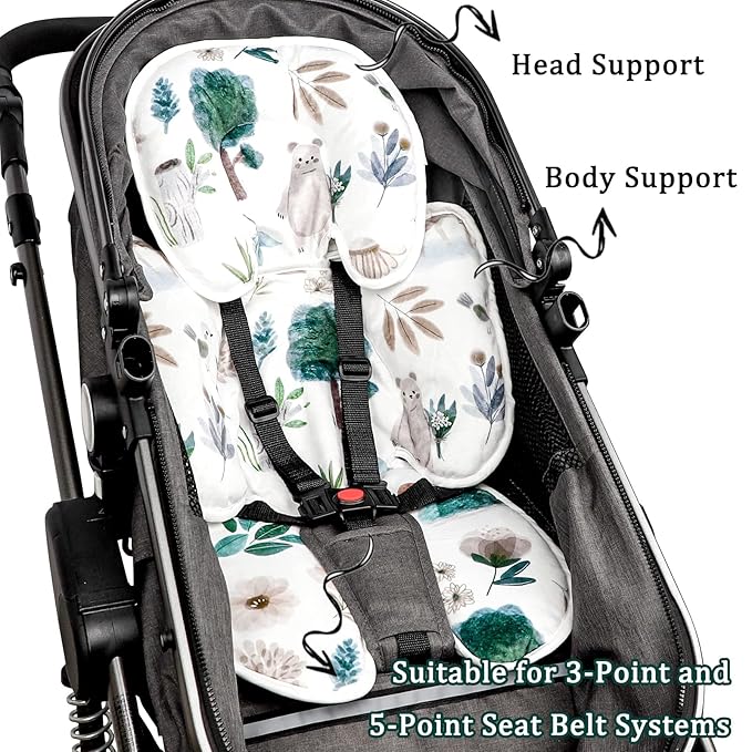 2 in 1 Infant Car Seat Insert, Car Seat Head Support Baby Girls Boys, Soft Newborn Carseat Insert Cushion, Perfect for Carseats, Strollers, Swings (White Animals)-CubbioJoy