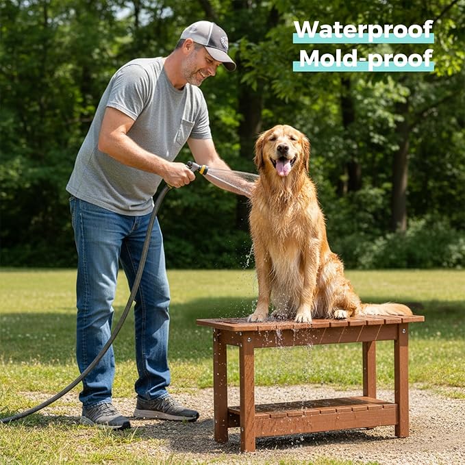 30" Shower Bench, Waterproof Poly Lumber Shower Stool for Shaving Legs, Shower Chair Seat Holds up to 400lbs, Bathroom Bench for Inside Shower, Non-Slip (Brown)-CubbioJoy