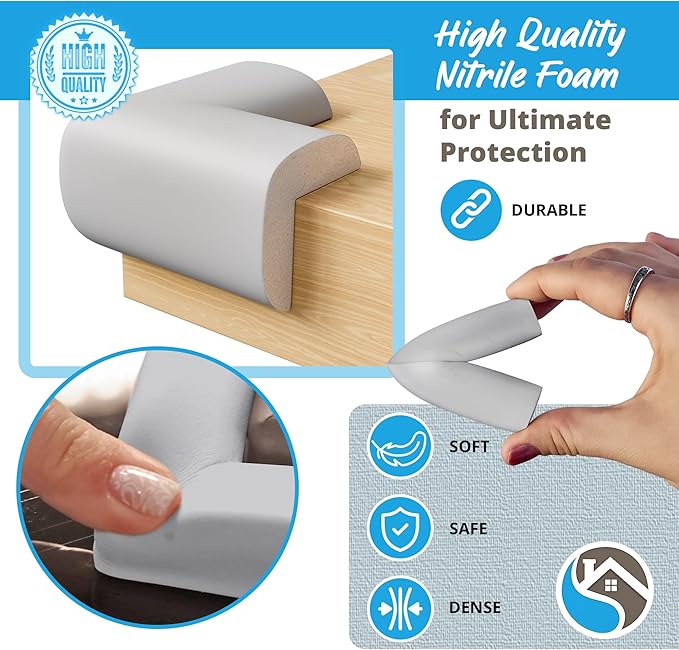 8-Pack Corner Protectors Baby Proof, Furniture Corner and Edge Safety Bumpers, Soft Rubber Foam Cushion Covers, 3M Taped Corner Guards, Baby Child Proofing Pads, Table Corner Protectors, Grey-CubbioJoy