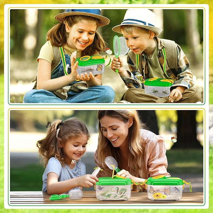 2Sets Bug Catcher for Kids - Sturdy Kids Bug Catching Kit Gifts with Collector Butterfly Net Tweezer, Bugs Habitat Outdoor Explorer Kit for Age 3 4 5 6 7 8, 8Pcs-CubbioJoy
