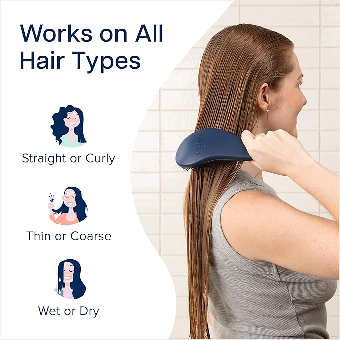 Crave Naturals Glide Thru Detangling Hair Brush for Adults and Kids - Detangler Hairbrush for Curly or Straight, Wet or Dry Hair - Gentle on Tangles Comb - Navy Blue and Blue Cheetah (Pack of 2)-CubbioJoy