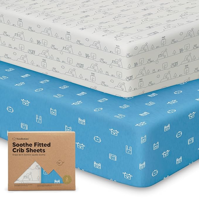 KeaBabies 2-Pack Organic Crib Sheets for Boys, Girls - 52x28 Fitted Crib Mattress Sheet Neutral, Breathable Jersey Cotton Cover for Baby Bed, Toddler Mattress, Soft & Cute Prints (KeaPixel)-CubbioJoy