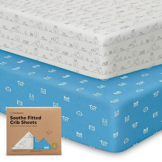 KeaBabies 2-Pack Organic Crib Sheets for Boys, Girls - 52x28 Fitted Crib Mattress Sheet Neutral, Breathable Jersey Cotton Cover for Baby Bed, Toddler Mattress, Soft & Cute Prints (KeaPixel)-CubbioJoy