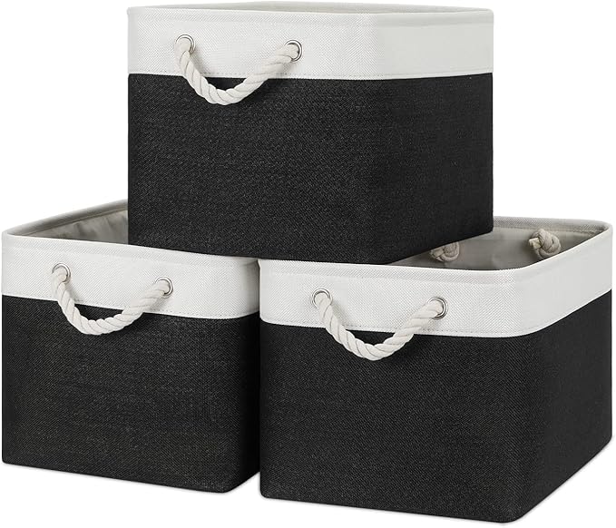 Bidtakay Black Storage Baskets for Shelves [3-pack] Collapsible Organizer Baskets for Laundry Storage 15 X 11 X 9.5 Inches Dog Toy Bins Fabric Storage Bins for Bedroom Home Storage-CubbioJoy