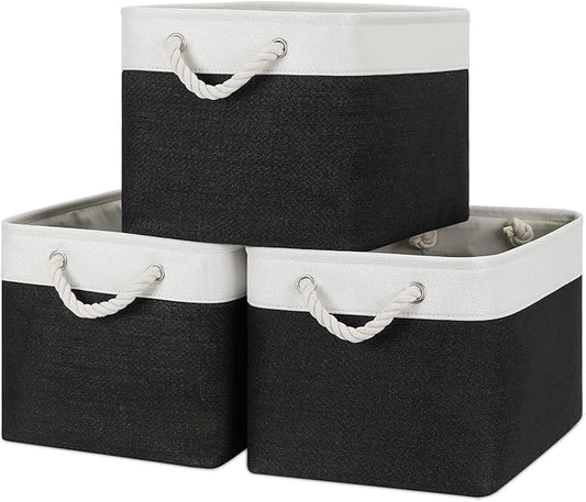 Bidtakay Black Storage Baskets for Shelves [3-pack] Collapsible Organizer Baskets for Laundry Storage 15 X 11 X 9.5 Inches Dog Toy Bins Fabric Storage Bins for Bedroom Home Storage-CubbioJoy