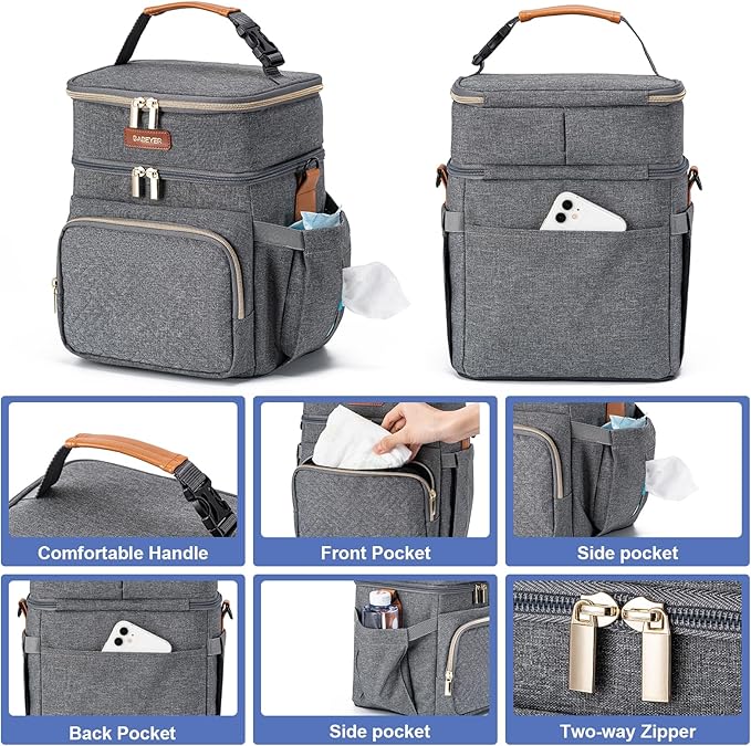 Insulated Breastmilk Cooler Bag with Ice Pack - Holds 6x9oz Bottles, Leakproof Double Layer, Baby Bottle Cooler Bag with Adjustable Strap for Nursing Moms, Daycare & Travel-CubbioJoy