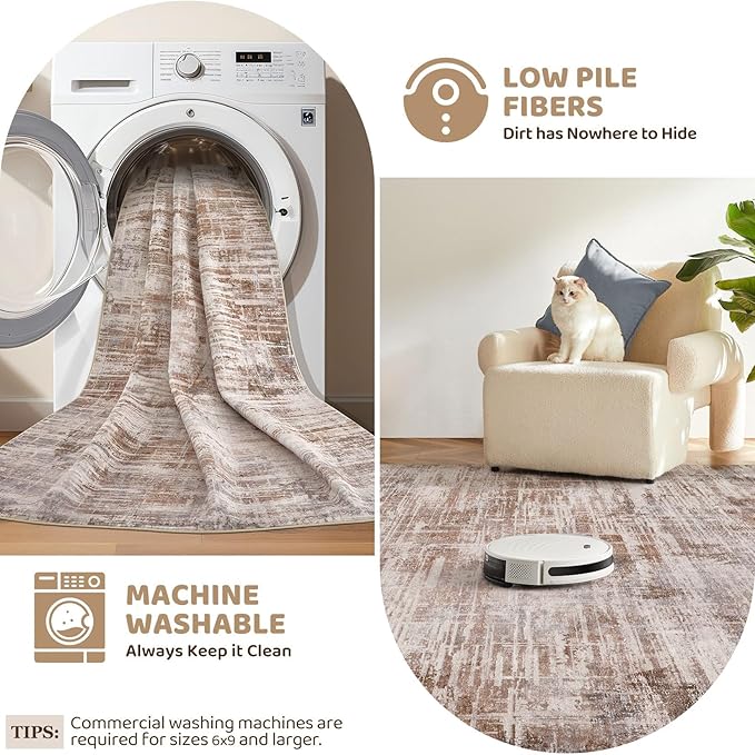 Area Rug for Living Room: 3x5 Washable Neutral Abstract Modern Soft Rugs Non Slip Indoor Floor Stain Resistant Carpet for Bedroom Dining Room Office Nursery - Red Brown-CubbioJoy