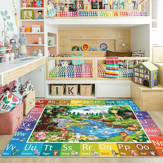 ABC Rug for Kids Room, ABC Baby Mats for Floor Toddlers, Alphabet Play Mat Elementary Preschool Kid's Rugs with Animal Illustrations - (78.7X59 Inches)-CubbioJoy