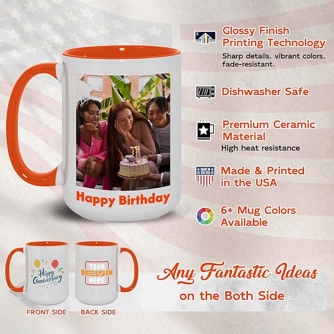 Custom Mug Upload Your Picture Personalized Coffee Mug with Photo Text Name Customized Cup Unique Ideas Gifts for Men Women Mom Dad Halloween Christmas Thanksgiving Friend Family (Orange, 11oz)-CubbioJoy
