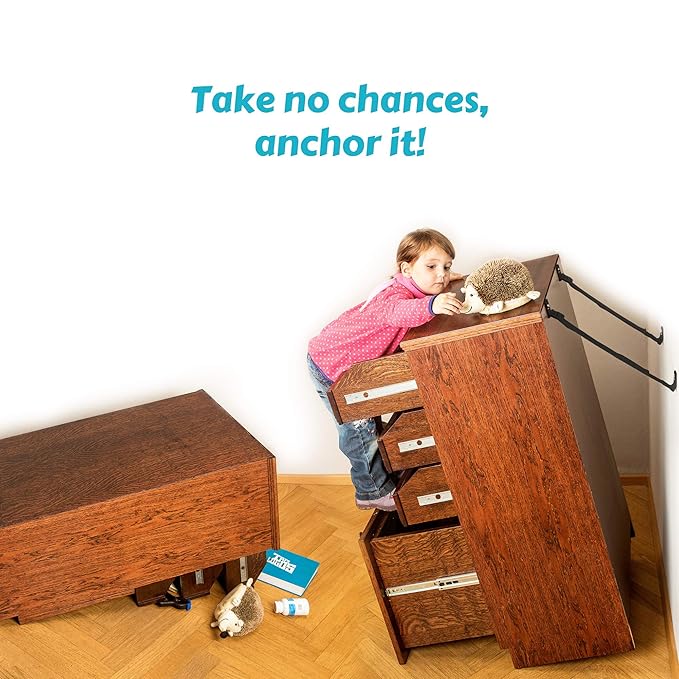 Boxiki kids Furniture Straps - Anti Tip Strap for Baby Proofing & Child Safety - 8 Pack of Adjustable Wall Straps and TV Straps - Fixings to Anchor Shelves & Cabinets(Black)-CubbioJoy