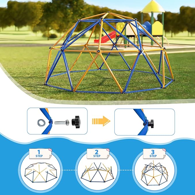 JAXPETY 10 FT Climbing Dome, Toddler Outdoor Climbing Toys, Kids Jungle Gym for Backyard, Playground Doorway Geometric Dome for Kids 8-12 Climber, Metal Outside Climbing Gym, Capacity 500 Lbs-CubbioJoy
