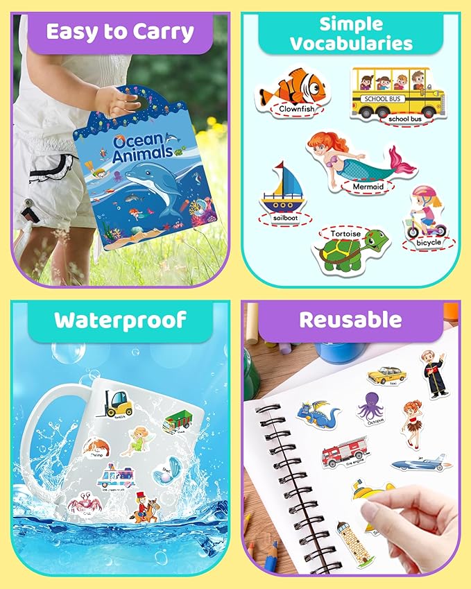 Benresive Reusable Sticker Books for Kids 2-4, Sticker Books for Toddlers 1-3 2-4, Toddler Travel Toys Activities Crafts Gifts - Ocean Animals, Fairy and Vehicle-CubbioJoy