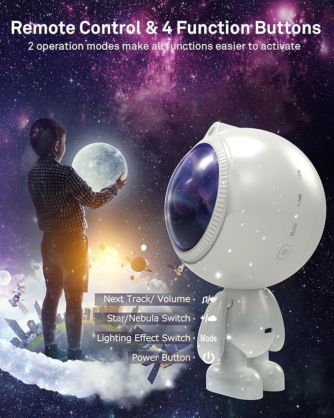 AIRIVO Dreamers Star Projector,Astronaut Galaxy Projector Bluetooth Speaker with Remote,White Noise,Interactive Posture Adjustment,Room Bedroom Decor,Birthday Christmas Gifts for Kids Adults-CubbioJoy