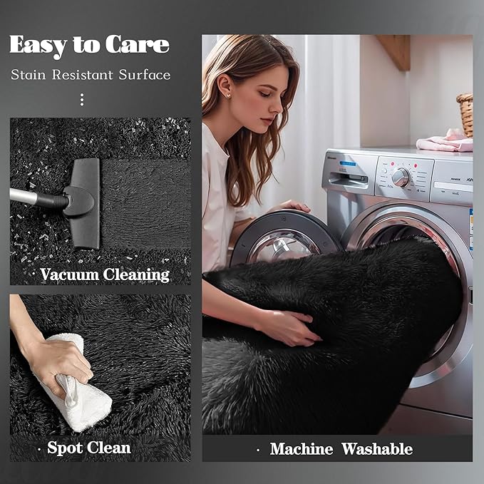 4x6 Area Rug for Living Room: Fluffy Shag Soft Washable Rugs Fuzzy Plush Indoor Carpet for Bedroom Nursery Playroom Dorm Kids Girls Boys Room (Black, 4'x6')-CubbioJoy