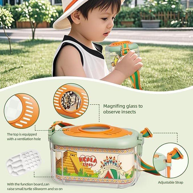 Bug Catcher for Kids Explorer Bug Catching Kit,Magnifying Glass, Tweezers, Whistle & Compass, Learning Guide, Insect Habitat, Outdoor Toys(3 Year +) (Kids Bug Catcher Set)-CubbioJoy