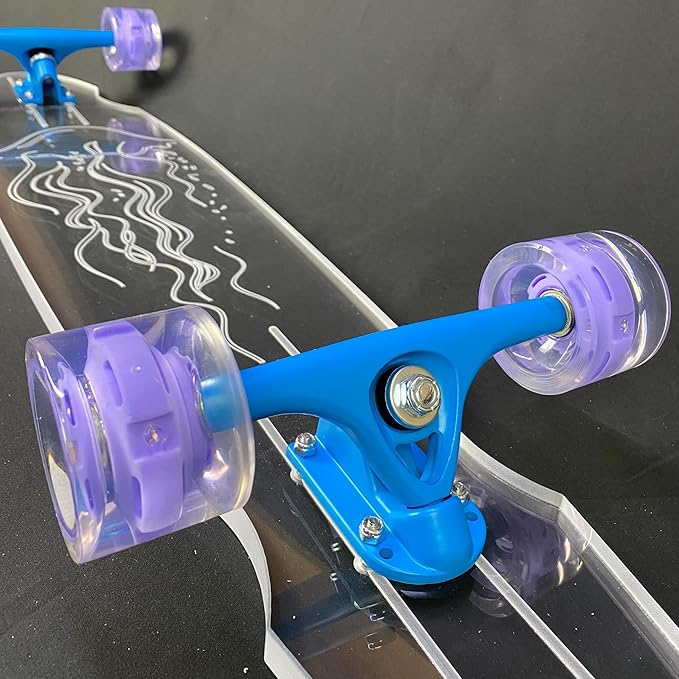 Clear Longboard Skateboard - Transparent Acrylic Long Boards with Light-Up LED Wheels for Smooth Rides - Ride The Streets in Style with Longboard Built for Beginners & Pros Alike-CubbioJoy
