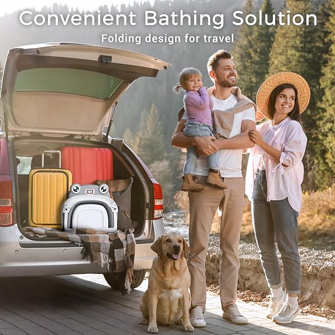 Baby Bathtub, Collapsible Newborn Bathtub for Infant to Toddler 0-24 Months with Soft Cushion and Thermometer,Portable Travel Newborn Tub with No-Slip Feet, Baby Shower Gifts,Grey-CubbioJoy