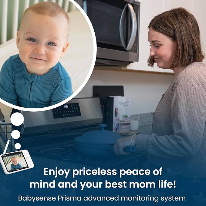 Babysense Prisma Baby Monitor with Camera and Audio, 5” HD Video Baby Monitor, 6-Color Night Light, Split Screen, Baby Sound Machine with White Noise & Lullabies, Secure No WiFi-CubbioJoy