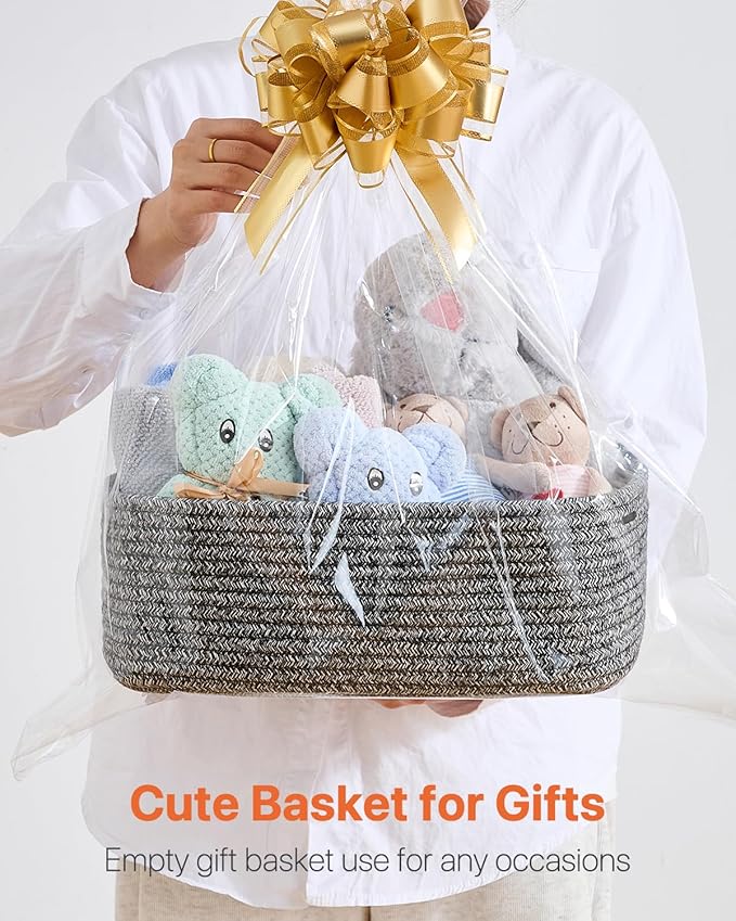 KALLAX Small Woven Basket, 13.5 x 9.5 x 5 Inches, Storage Basket for Organizing, Cute Small Rope Shelf Closet Cube Storage Bins Baskets for Shelves, Dog Toy Gift Baskets Empty, 3 Pack Mixed Black-CubbioJoy