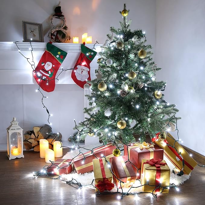 Brizled Cool White Christmas Lights, 33ft 100 LED Christmas Tree Lights, 5mm Wide Angle Xmas Light, Connectable 120V UL Certified Xmas Light String for Tree Party Wedding Home Indoor Outdoor Decor-CubbioJoy