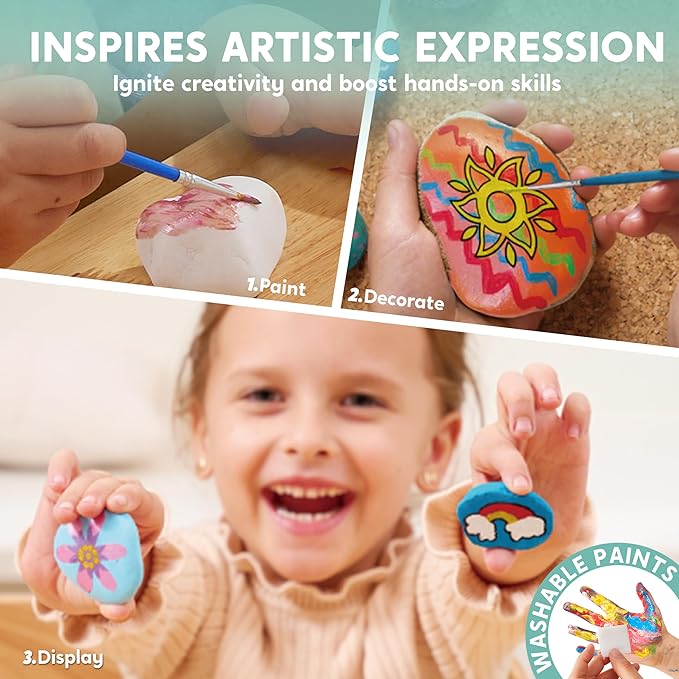 JOYIN Rock Painting Kit for Kids, Arts and Crafts for Girls & Boys Ages 6-12, DIY Supplies for Painting Rocks, Easter Craft Kits Art Set, Toddler Birthday Christmas Presents, Family Indoor Activity-CubbioJoy