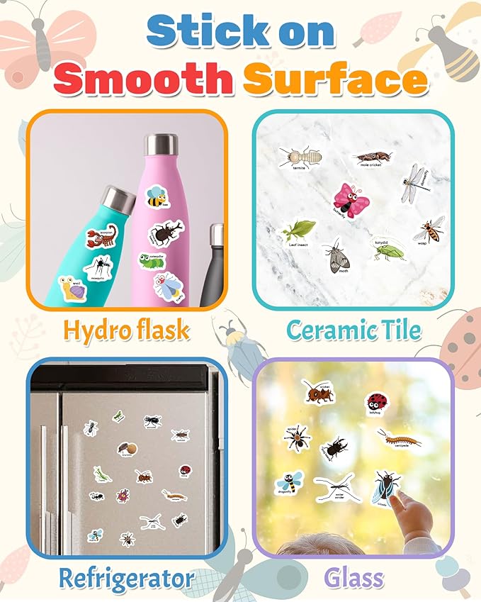 Benresive Reusable Sticker Book for Toddlers 2-4 Years, Fun Travel Stickers for Kids, Waterproof Sticker Books for Toddlers 1-3, Crafts Activities for Todddlers 1-3 2-4 3-5 - Insect-CubbioJoy