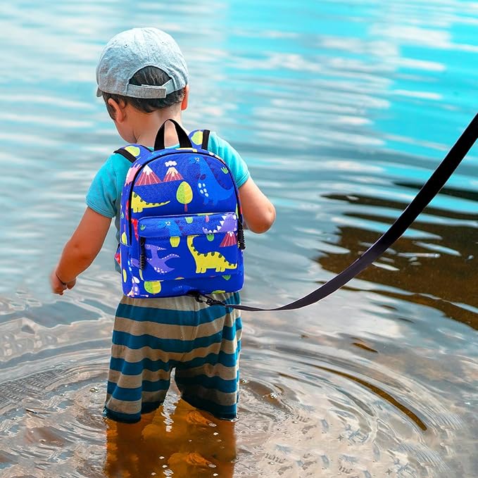 Accmor Toddler Backpack Leash with Anti Lost Wrist Link, Cute Mini Child Walking Harnesses Keep Kids Close Back Pack Rope Tether Rein for Baby Boys (Blue/Dino)-CubbioJoy