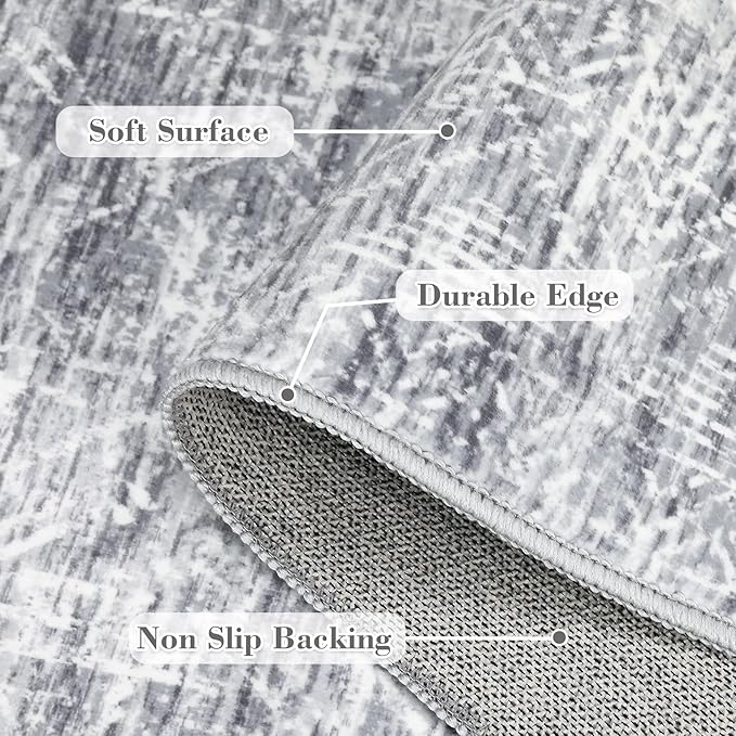 COZYLOOM Large Area Rug 8x10 Machine Washable Area Rugs for Living Room Modern Abstract Mats Non Slip Geometric Accent Carpet Stain Resistant Foldable Mats for Dining Room, Nursery, Grey-CubbioJoy