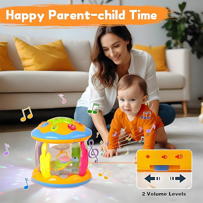 Baby Toys 6 to 12 Months - Musical Rotating Light Up Infant Toys, Early Learning Toys Baby Crawling Drum Toy, Tummy Time Educational Sensory Baby Girl Gifts for Toddlers 1 2 3 Years Old-CubbioJoy