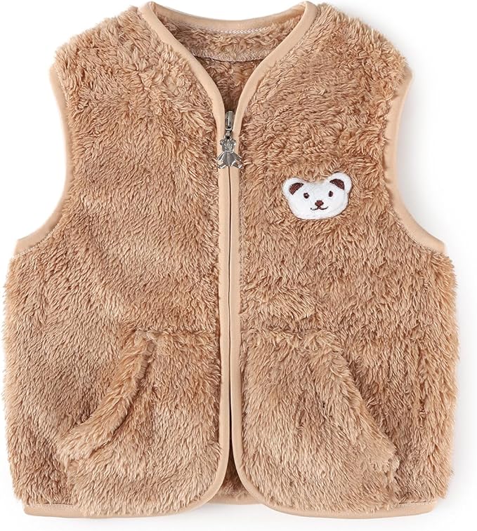Baby Boys Girls Fleece Vest Zip Up Cute Bear Jackets Fuzzy Fall Winter Warm Clothes Newborn Outwear for Toddler Infant-CubbioJoy
