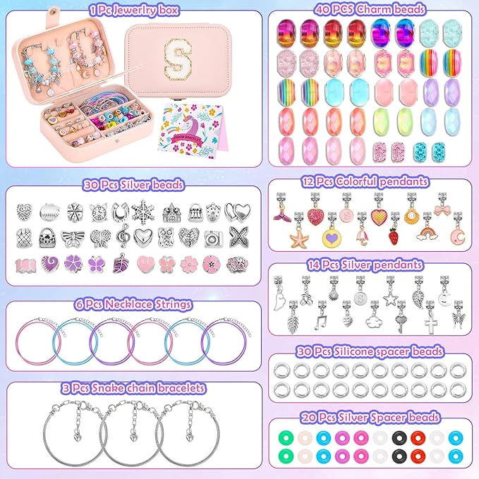 Charm Bracelet Making Kit with Bracelet Organizer Box Beads Mermaid Pendants for Jewelry Making DIY Craft Kit for Birthday Gifts Valentine Christmas-CubbioJoy