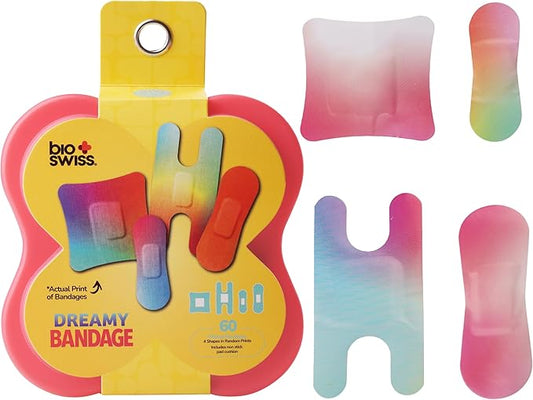 BioSwiss Bandages, Assorted Size Gradient Print Self Adhesive Bandage, Latex Free Sterile Wound Care, First Aid Kit Supplies for Kids and Adults, 60 Count-CubbioJoy