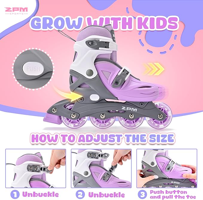 2PM SPORTS Inline Skates with Light Up Wheels, Roller Skates Blades for Boys Girls Kids Ages 5-8 8-12 4-6 6-12, Size Adjustable Beginner Blades Roller Skates-CubbioJoy