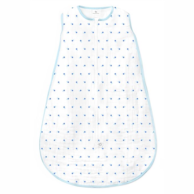 Amazing Baby Cotton Muslin Sleeping Sack, For Baby Boy or Girl, Wearable Blanket with 2-way Zipper, Dots, Blue, Small (0-6 Month)-CubbioJoy