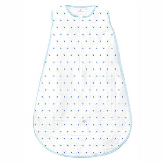Amazing Baby Cotton Muslin Sleeping Sack, For Baby Boy or Girl, Wearable Blanket with 2-way Zipper, Dots, Blue, Small (0-6 Month)-CubbioJoy