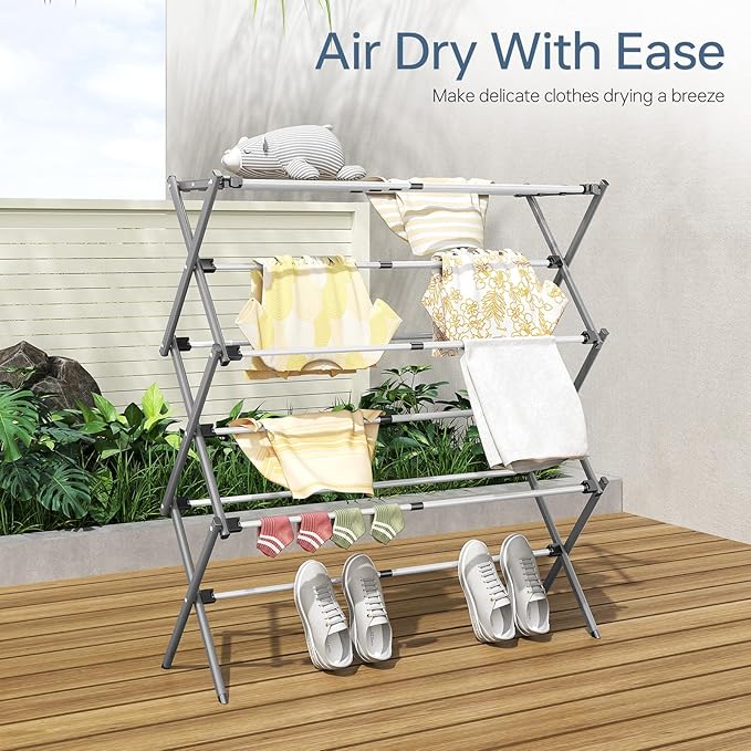 APEXCHASER Drying Rack Clothing, Clothes Drying Rack Foldable, Laundry Drying Rack Expandable, Small Clothe Hanger for Baby Clothes Towels Bibs, Socks, Clothes Airer for Indoor Outdoor Use, White/Grey-CubbioJoy