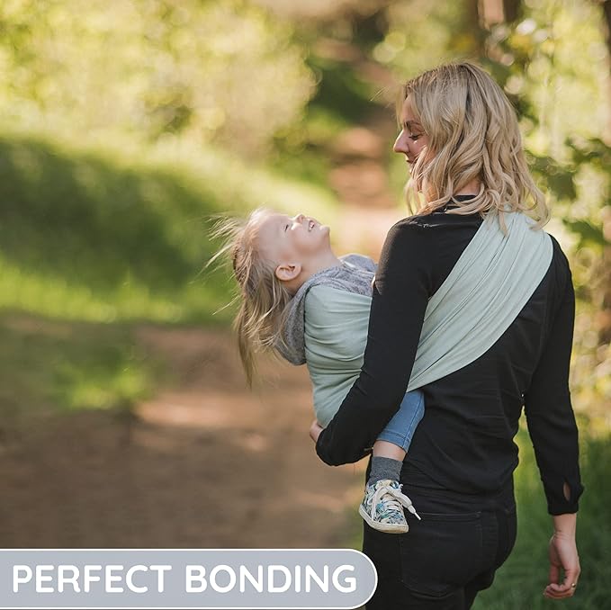 Baby Sling Carrier – Breathable 100% Cotton Wrap for Infant Support, Ring Sling Baby Carrier – Adjustable Muslin Fabric, Light Green Baby Carrier Newborn to Toddler – Soft Chest Hold for Travel-CubbioJoy
