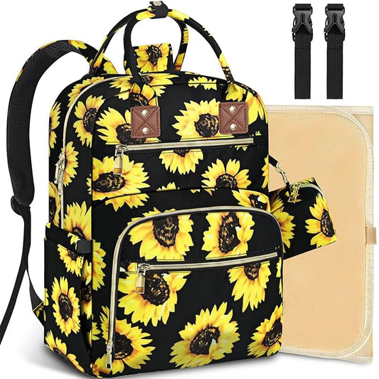 Baby Diaper Bag Backpack, Travel Diaper Bags for Baby Girl Boy Large Capacity Baby Bag Backpack for Women Sunflower-CubbioJoy