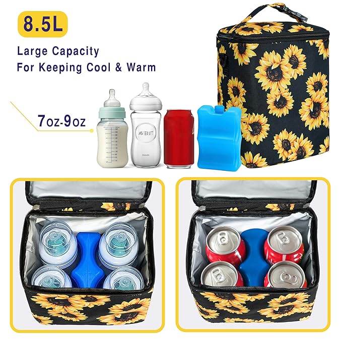 Breastmilk Cooler Bag with Ice Pack Fits 4 Baby Bottles Up to 9 Ounce Insulated Baby Bottle Bag Breast Milk Cooler on The Go with Strap Baby Bottle Cooler Bag for Nursing Mom Daycare or Travel-CubbioJoy