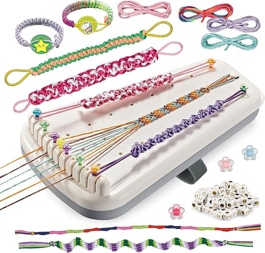 Chilpals Friendship Bracelet Making Kit for Girls,Arts and Crafts for Kids Ages 8-12,Birthday Gifts Ideas for Girl 7 8 9 10 11 Year Old - 2 in 1 Bracelets String Maker Toys Set (White)-CubbioJoy