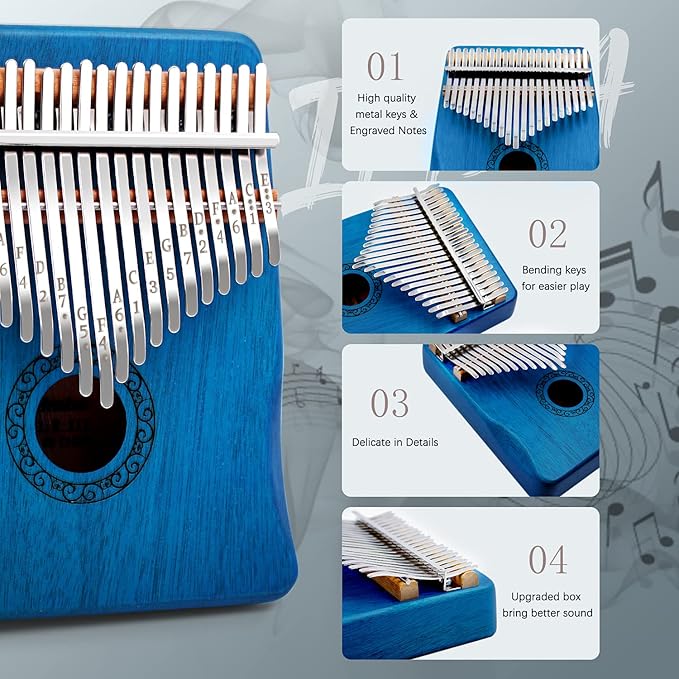 Kalimba Thumb Piano,YUNDIE Portable 21 Keys Mbira Finger Piano with Tune Hammer and Study Instruction,Musical Instruments Gift for Kid Adult Beginners Professional(Blue)-CubbioJoy