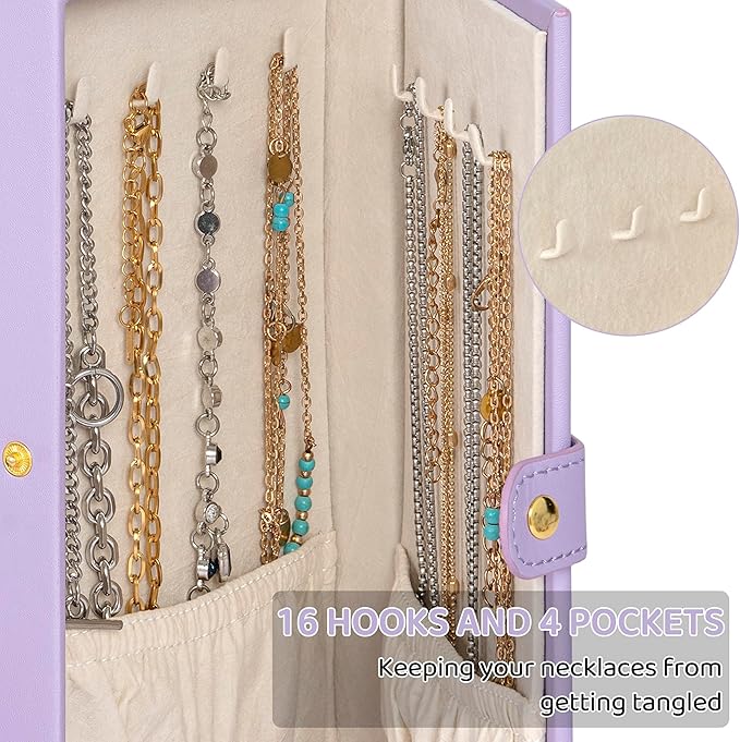 AKOZLIN Jewelry Box Organizer Functional Leather Jewelry Storage Case for Women Girls Ring Necklace Earring Bracelet Holder Organizer with Mirror Purple-CubbioJoy