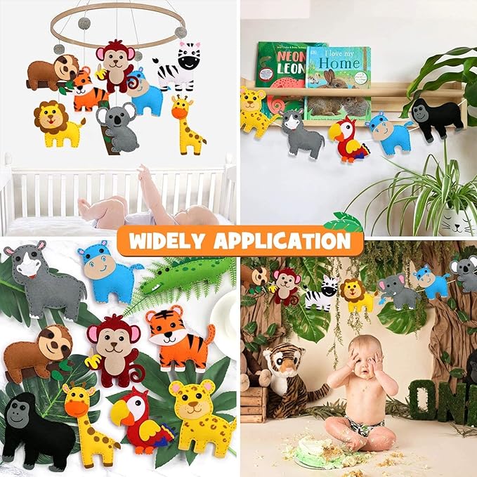 CiyvoLyeen Safari Jungle Animals Sewing Craft Kit DIY Kids Craft and Sew Set for 7 8 9 10 11 12Girls and Boys Educational Beginners Sewing Stuffed Animal Felt Plush Ornaments Set of 14-CubbioJoy