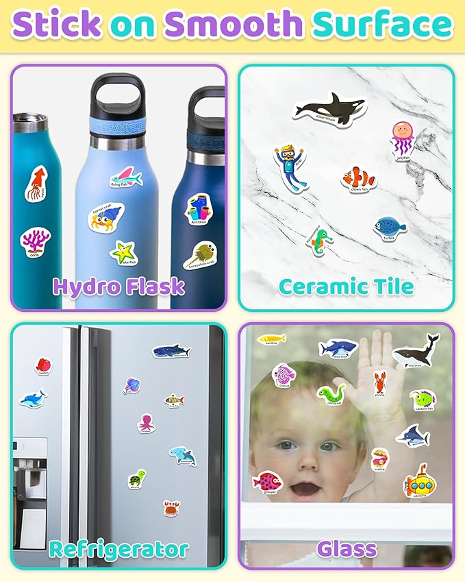 Benresive Reusable Sticker Book for Toddlers 2-4 Years, Fun Travel Stickers for Kids, Waterproof Sticker Books for Toddlers 1-3, Crafts Activities for Todddlers 1-3 2-4 3-5 - Ocean World-CubbioJoy